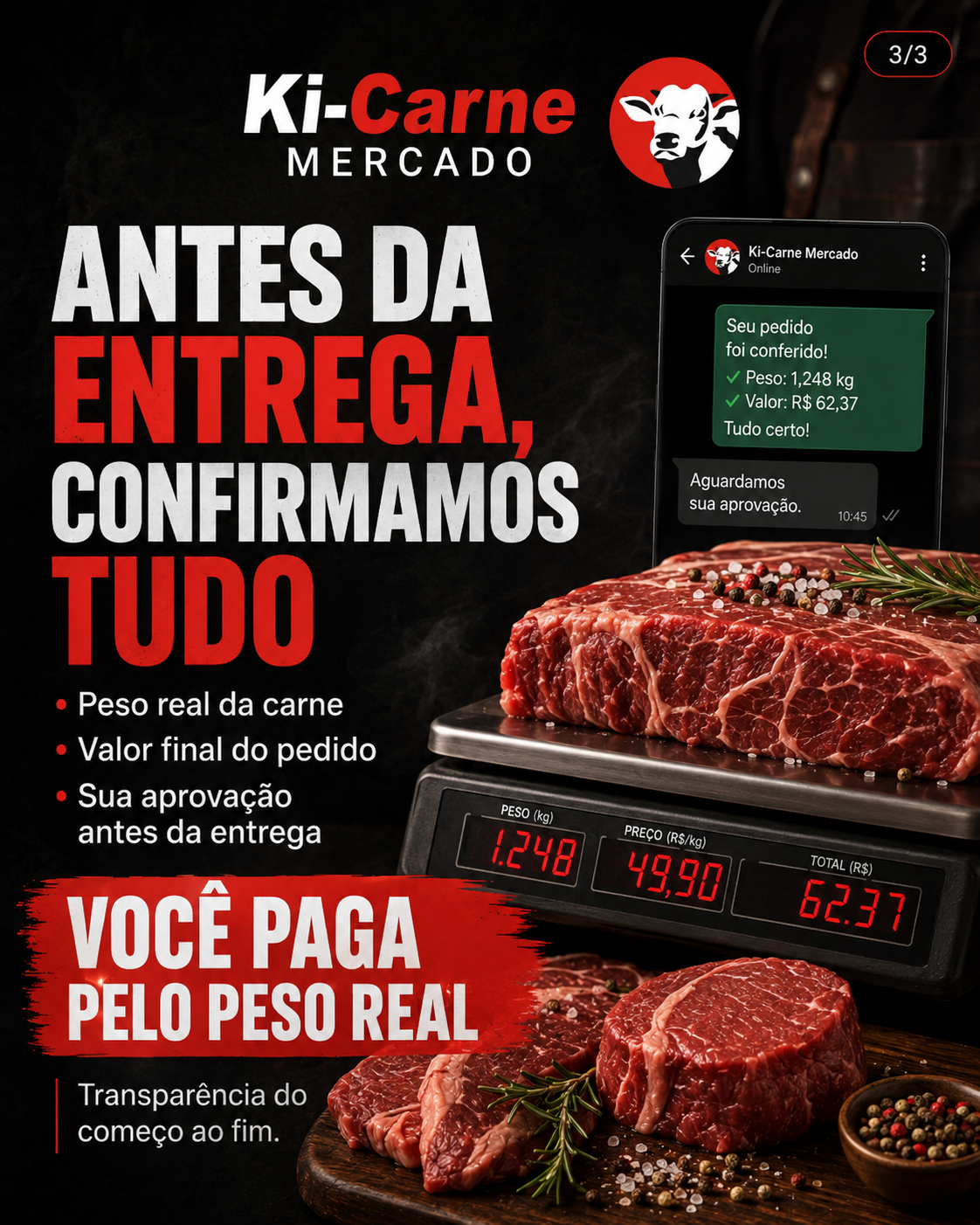 Carne sendo pesada para conferência do pedido